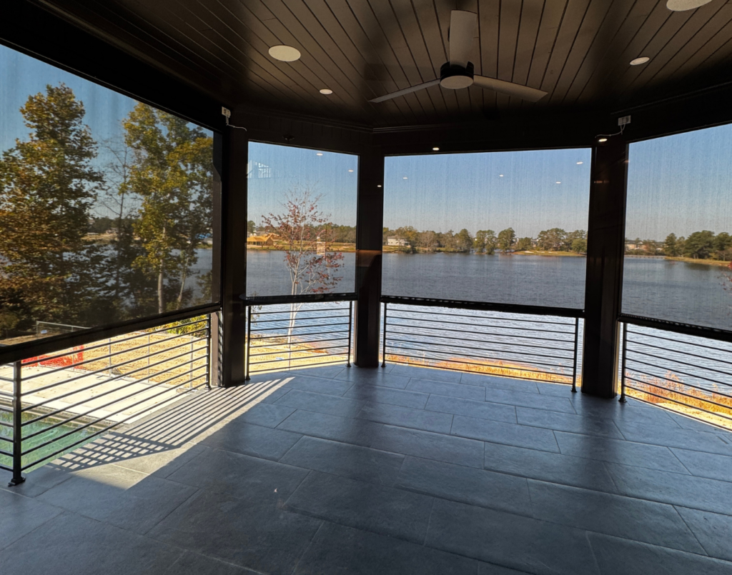 Lakeside South Carolina home with a screened-in patio.