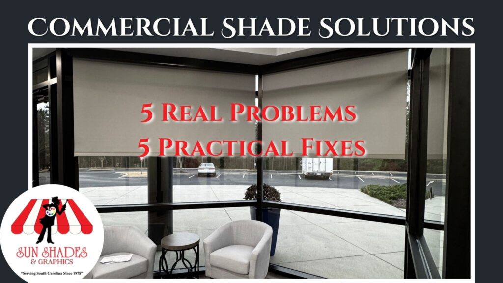 Commercial windows with interior roller shades 